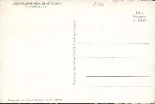 Flensburg, Armaturenfabrik Horn, Fliegeraufnahme, ungelaufen