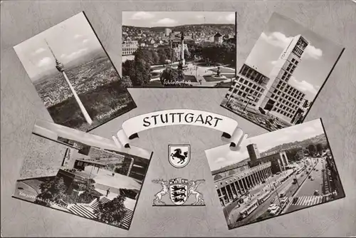 Stuttgart, tour de télévision, hôtel de ville, parc de château, couru en 1958