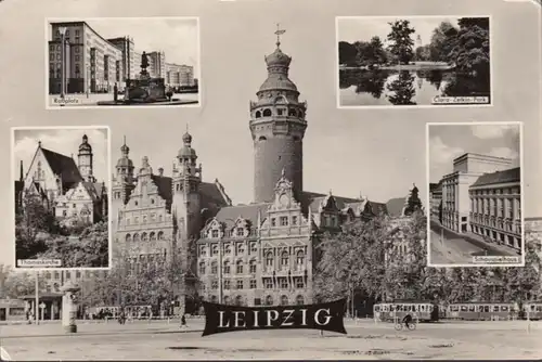 Leipzig, Rossplatz, église, parc, maison de théâtre, couru 1960