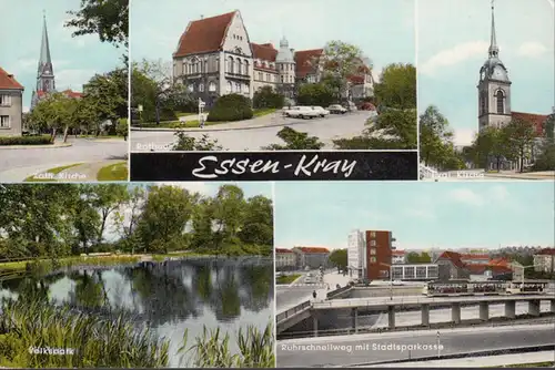 Essen Kray, Kirche, Rathaus, Stadtsparkasse, gelaufen 1967