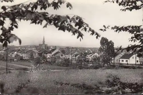 AK Saarwellingen, Stadtansicht mit Kirche, gelaufen 1959