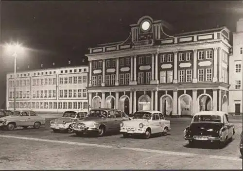 Rostock, Rathaus bei Nacht, ungelaufen