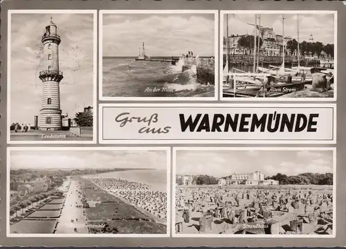 Warnemünde, Mole, phare, maison de plage, couru 1962