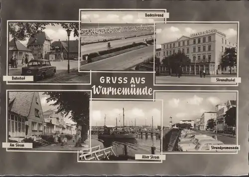 Warnemünde, Gare, Hôtel de plage, Am Stream, Promenade en marche 1967