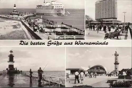 AK Warnemünde, Fährschiff Warnemünde, Hotel Neptun, Promenade, Mole, gelaufen 1977