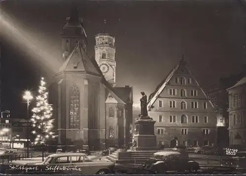 Stuttgart, Stiftskirche bei Nacht, ungelaufen