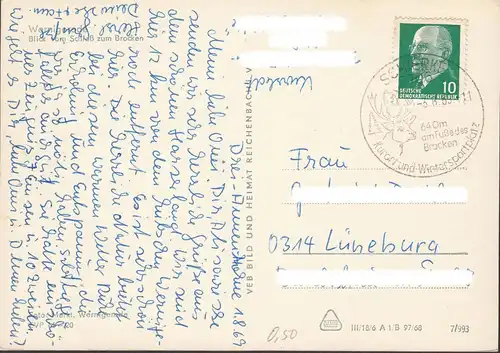 Wernigerode, Blick vom Schloß zum Brocken, gelaufen 1969