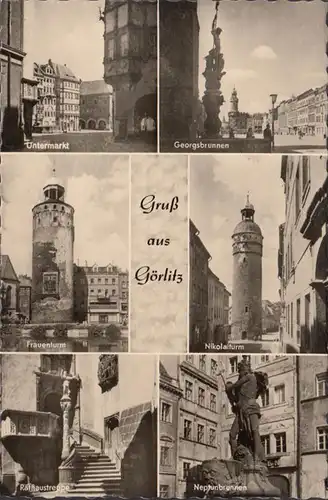 Görlitz, Untermarkt, Brunnen, Turm, Rathaustreppe, ungelaufen