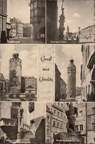 Görlitz, sous-marché, fontaine, tour, escalier de la mairie, non-roulé