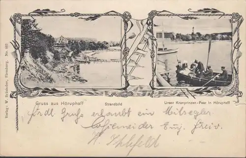 Gruss aus Höruphaff Strandbild Kronprinzen Paar in Höruphaff, gelaufen 1909