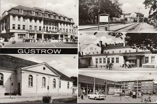 Güstrow, Kaufhalle, Gare ferroviaire, gare routière, courue 1985