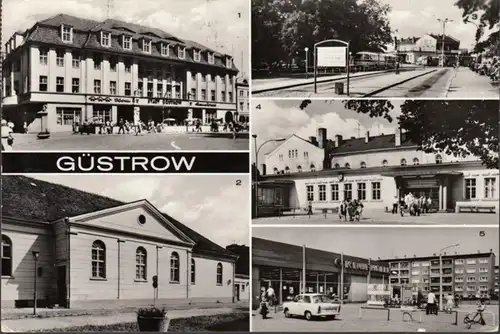Güstrow, Kaufhalle, Bahnhof, Busbahnhof, gelaufen 1977