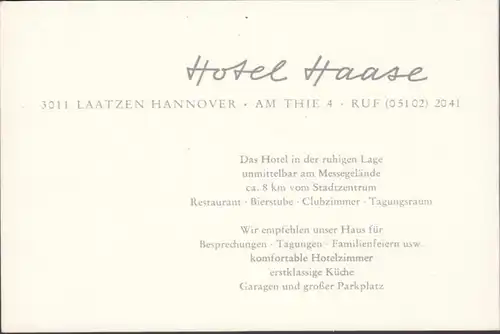 Laatzen, Hotel Haase, Klappkarte, ungelaufen