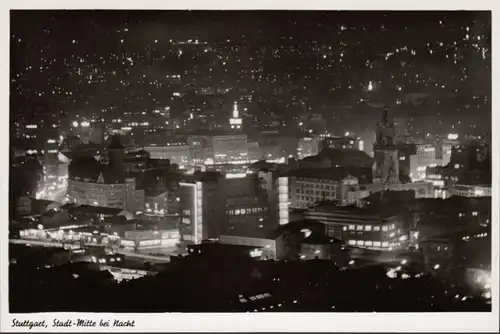 Stuttgart, Stadtmitte bei Nacht, ungelaufen