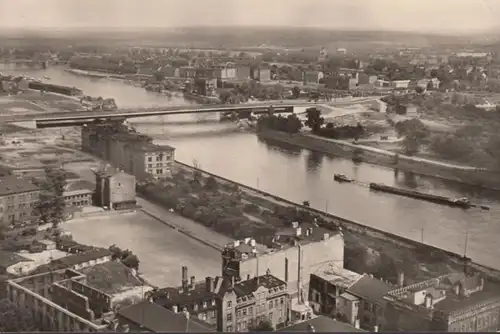 Magdeburg, vue de la cathédrale sur l'Elbe, pont électrique, couru en 1968
