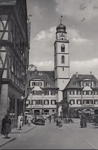 Bad Mergentheim, marché avec église municipale, caisse d'épargne, couru 1962