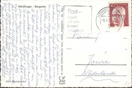 Nördlingen, Bergertor, gelaufen 1974