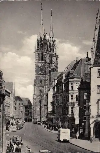 Nuremberg, Königstraße avec Lorenzkirche, couru 1956