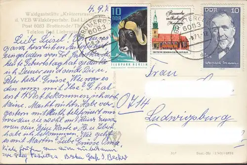 Bad Liebenstein, Krätzersrasen, Waldgaststätte, gelaufen 1971