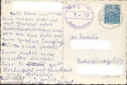 Inselsberg, Schweizerhaus, Heuberghaus, Hotel, Gasthaus, gelaufen 1959