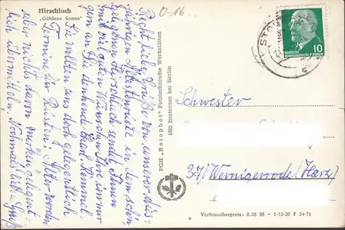 Storkow- Hirschluch, Goldene Sonne, gelaufen 195?