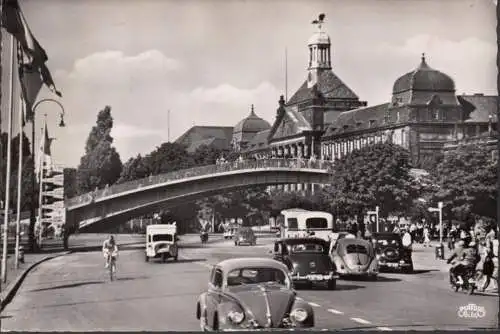 AK Düsseldorf, Aluminium Brücke, VW Käfer, Bezirks Regierung, gelaufen 1956