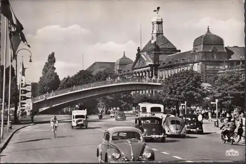 Düsseldorf, Aluminiumbrücke und Bezirks Regierung, gelaufen 1956