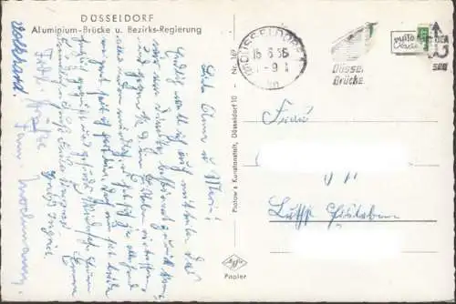 AK Düsseldorf, Aluminium Brücke, VW Käfer, Bezirks Regierung, gelaufen 1956