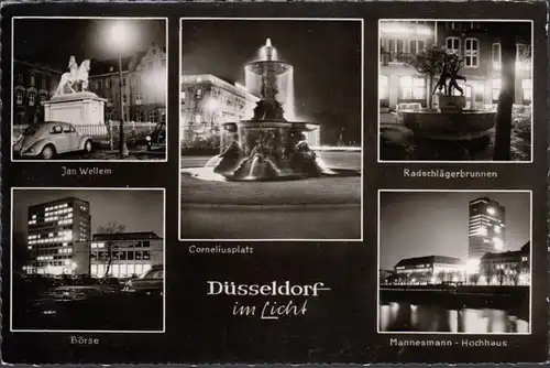 Düsseldorf im Licht, Jan Wellem, Bourse, Fontaine, Tombeau, incurvée