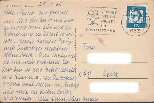 Wetzlar, Domplatz, gelaufen 1965