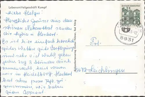 Heddesbach, Stadtansicht, Lebensmittelgeschäft Kumpf, gelaufen 1965