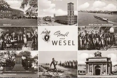 Wesel, gare, hôtel de ville, monument à la ville de Schill, couru 1966