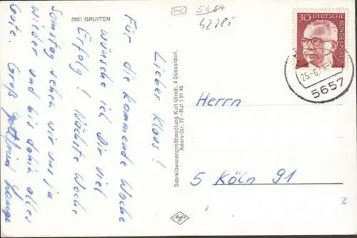 Gruiten, Rathaus, Am Bahnhof, Sparkasse, Post, gelaufen 1973