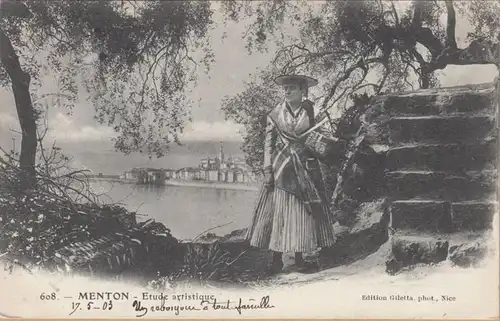 Menton, Etude artistique, circulé 1903