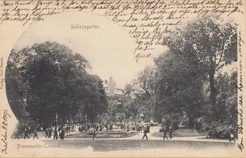 Gruss aus Kiel, Schlossgarten, Promenaden Konzert, gelaufen 1901