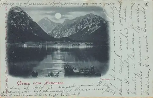 Gruss vom Achensee, Pertisau, Mondschein, gelaufen 1905