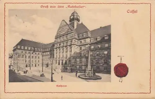 Kassel, Gruss aus dem Ratskeller, Rathaus, Weinrestaurant, gelaufen 1911