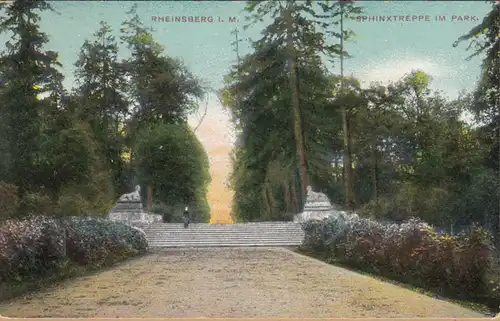 Rheinsberg, Sphinxtreppe im Park, gelaufen 1910