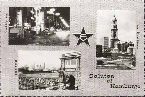 Saluton el Hamburgo, St. Pauli, Haveno, St. Mihaelo, Sonderstempel Hamburg 36, gelaufen 1974
