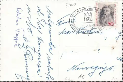 Saluton el Hamburgo, St. Pauli, Haveno St Mihaelo, timbre spécial Hambourg 36, couru en 1974
