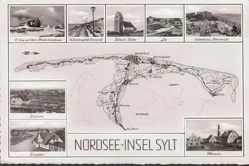 Sylt, List, Westerland, Rantum, Kampen, Hörnum, Inselkarte, gelaufen