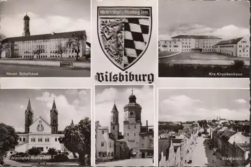 Vilsbiburg, Stadtplatz, Krankenhaus, Schulhaus, Maria Hilf, gelaufen 1964