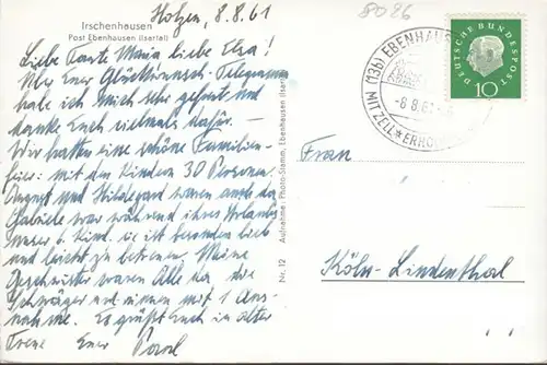 Irschenhausen, Stadtansicht, gelaufen 1961