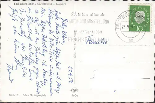 Bad Schwalbach, Kurhotel und Kurpark, gelaufen 1959