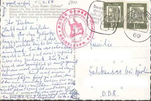 Heidelberg, Zum Roten Ochsen, gelaufen 1964