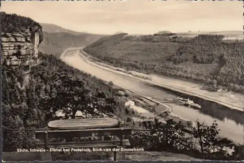 Elbtal bei Postelwitz, Blick von der Emmabank, gelaufen 1964