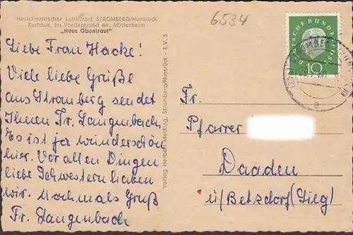 Stromberg, Kurhaus, Haus Obentraut, gelaufen 1960