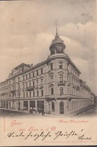 Gruss aus Linz an der Donau, Neues Vereinshaus, gelaufen 1898