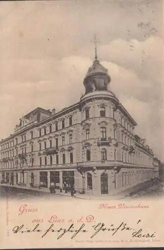 Gruss aus Linz an der Donau, Neues Vereinshaus, gelaufen 1898