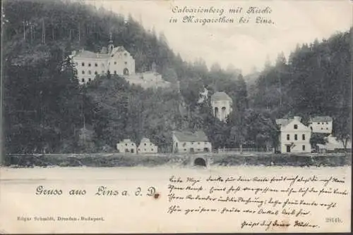 Gruss aus Linz a.d. Donau, Calvarienberg mit Kirche, gelaufen